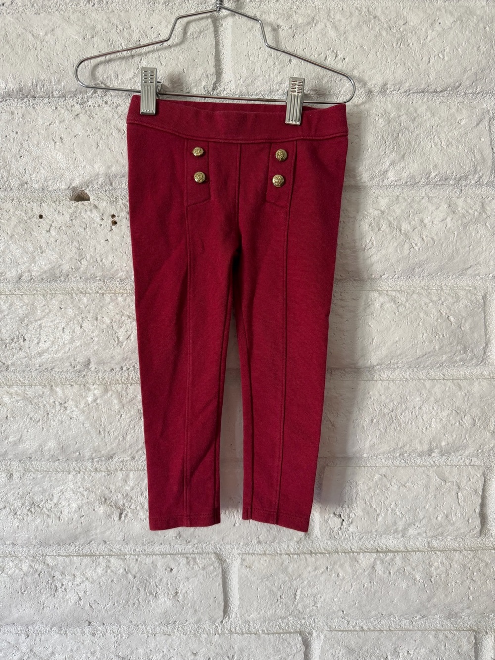 Janie and Jack Burgundy Ponte Leggings with Gold Buttons